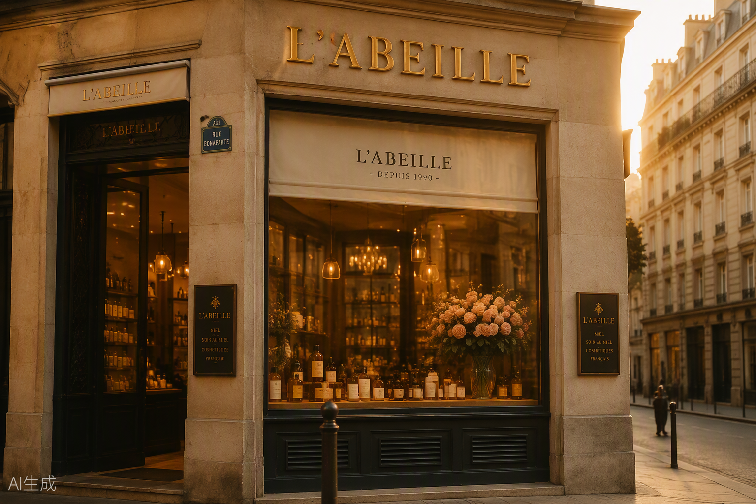 Parisian boutique at golden hour